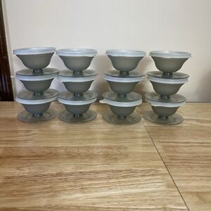 Vintage Tupperware 12 Smokey Gray Pudding Parfait Dessert Cups with Lids 754-1